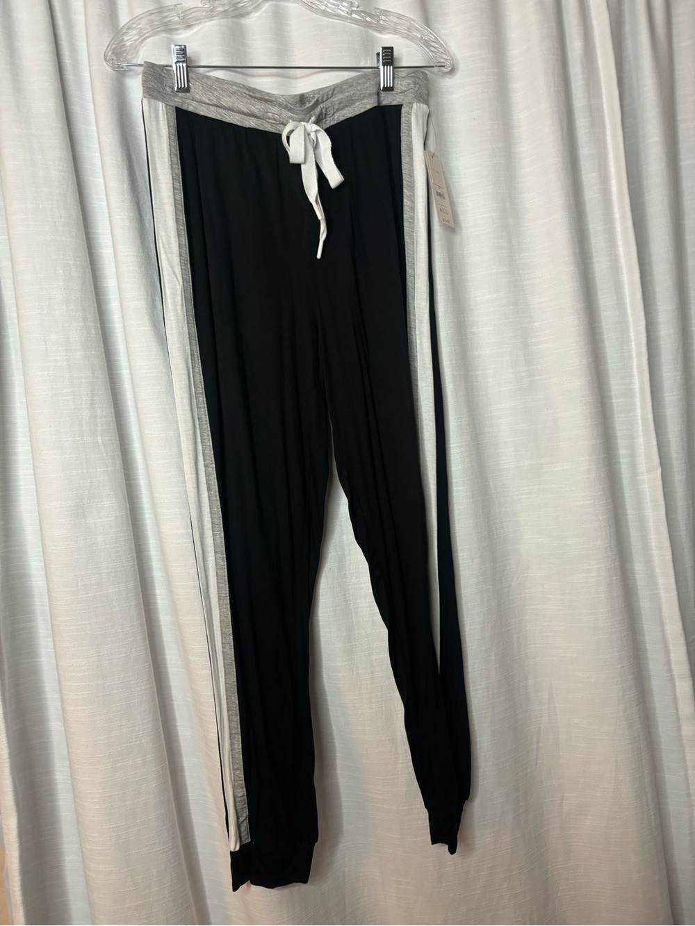 Secret Treasures Black Leggings with Light Gray Trim and White Drawstring